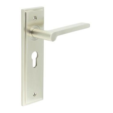 Click Here To Enlarge This Photo Of BUR15KIT323 Frelan Hardware Burlington Fitzrovia Door Handles on 47.5mm Euro Backplate Satin Nickel