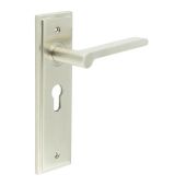 BUR15KIT323 Frelan Hardware Burlington Fitzrovia Door Handles on 47.5mm Euro Backplate Satin Nickel