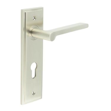 Click Here To Enlarge This Photo Of BUR15KIT324 Frelan Hardware Burlington Fitzrovia Door Handles on 72mm Din Euro Backplate Satin Nickel