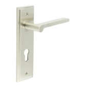 BUR15KIT324 Frelan Hardware Burlington Fitzrovia Door Handles on 72mm Din Euro Backplate Satin Nickel