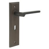 BUR15KIT87 Frelan Hardware Burlington Fitzrovia Door Handles on 57mm Lock Backplate Dark Bronze