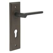 BUR15KIT90 Frelan Hardware Burlington Fitzrovia Door Handles on 72mm Din Euro Backplate Dark Bronze