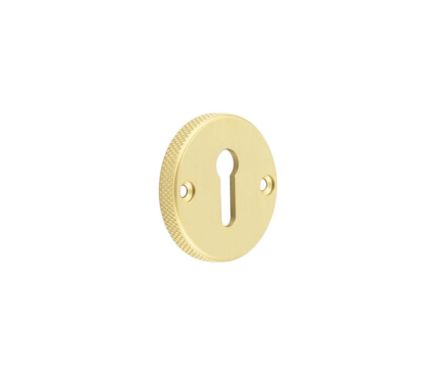 Click Here To Enlarge This Photo Of BUR182SB Frelan Hardware Burlington Westbourne Knurled Standard Keyway Escutcheon Satin Brass