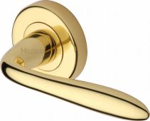 V1750-PB Heritage Brass Door Handle Lever Latch on Round Rose Sutton Design Polished Brass Finish