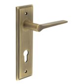 BUR20KIT12 Frelan Hardware Burlington Knightbridge Door Handles on 72mm Din Euro Backplate Antique Brass