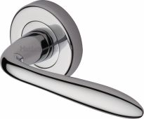 V1750-PC Heritage Brass Door Handle Lever Latch on Round Rose Sutton Design Polished Chrome Finish