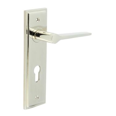 Click Here To Enlarge This Photo Of BUR20KIT168 Frelan Hardware Burlington Knightbridge Door Handles on 72mm Din Euro Backplate Polished Nickel