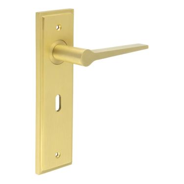 Click Here To Enlarge This Photo Of BUR20KIT243 Frelan Hardware Burlington Knightbridge Door Handles on 57mm Lock Backplate Satin Brass