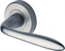 V1750-SC Heritage Brass Door Handle Lever Latch on Round Rose Sutton Design Satin Chrome Finish