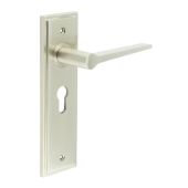 BUR20KIT323 Frelan Hardware Burlington Knightbridge Door Handles on 47.5mm Euro Backplate Satin Nickel