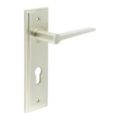 BUR20KIT324 Frelan Hardware Burlington Knightbridge Door Handles on 72mm Din Euro Backplate Satin Nickel