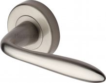 V1750-SN Heritage Brass Door Handle Lever Latch on Round Rose Sutton Design Satin Nickel Finish