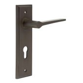 BUR20KIT90 Frelan Hardware Burlington Knightbridge Door Handles on 72mm Din Euro Backplate Dark Bronze