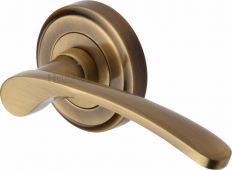 V1900-AT Heritage Brass Door Handle Lever Latch on Round Rose Sophia Design Antique Brass Finish