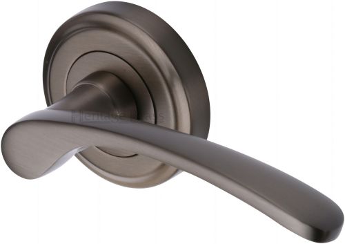 Click Here To Enlarge This Photo Of V1900-MB Heritage Brass Door Handle Lever Latch on Round Rose Sophia Design Matt Bronze Finish