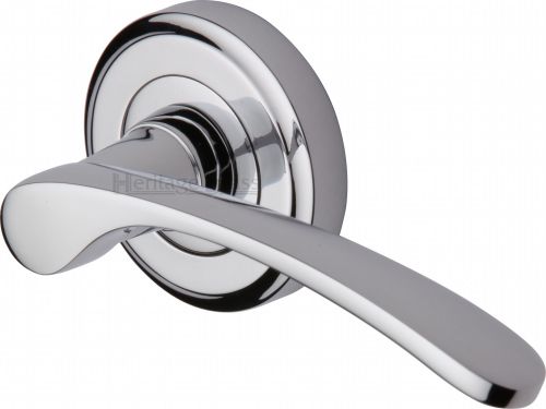 Click Here To Enlarge This Photo Of V1900-PC Heritage Brass Door Handle Lever Latch on Round Rose Sophia Design Polished Chrome Finish
