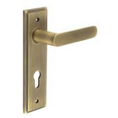 BUR25KIT12 Frelan Hardware Burlington Kensington Door Handles on 72mm Din Euro Backplate Antique Brass