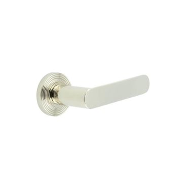 Click Here To Enlarge This Photo Of BUR25KIT160 Frelan Hardware Burlington Kensington Door Handles on Reeded Rose Polished Nickel