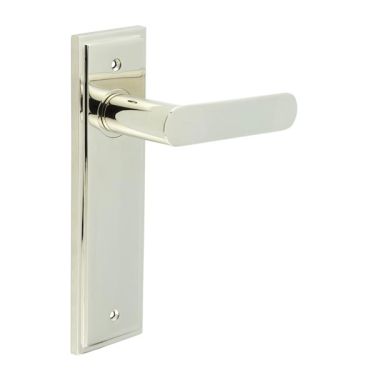 Click Here To Enlarge This Photo Of BUR25KIT164 Frelan Hardware Burlington Kensington Door Handles on Latch Backplate Polished Nickel