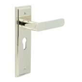 BUR25KIT167 Frelan Hardware Burlington Kensington Door Handles on 47.5mm Euro Backplate Polished Nickel