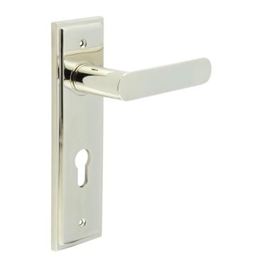 Click Here To Enlarge This Photo Of BUR25KIT168 Frelan Hardware Burlington Kensington Door Handles on 72mm Din Euro Backplate Polished Nickel