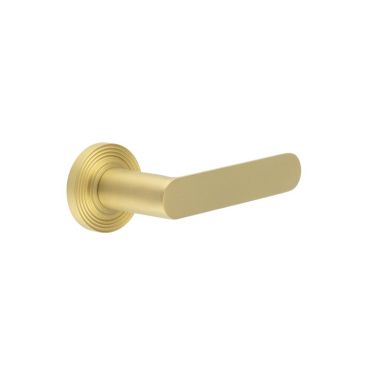 Click Here To Enlarge This Photo Of BUR25KIT238 Frelan Hardware Burlington Kensington Door Handles on Reeded Rose Satin Brass