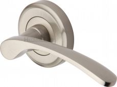 V1900-SN Heritage Brass Door Handle Lever Latch on Round Rose Sophia Design Satin Nickel Finish