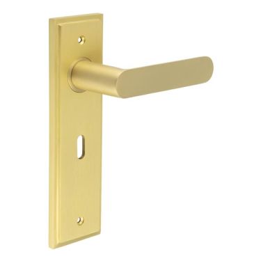 Click Here To Enlarge This Photo Of BUR25KIT243 Frelan Hardware Burlington Kensington Door Handles on 57mm Lock Backplate Satin Brass