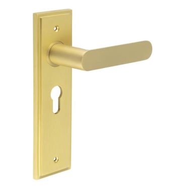 Click Here To Enlarge This Photo Of BUR25KIT245 Frelan Hardware Burlington Kensington Door Handles on 47.5mm Euro Backplate Satin Brass