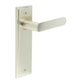 BUR25KIT320 Frelan Hardware Burlington Kensington Door Handles on Latch Backplate Satin Nickel