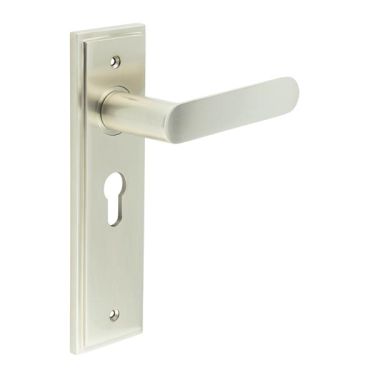 Click Here To Enlarge This Photo Of BUR25KIT323 Frelan Hardware Burlington Kensington Door Handles on 47.5mm Euro Backplate Satin Nickel