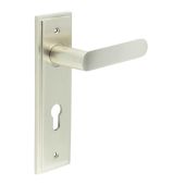 BUR25KIT324 Frelan Hardware Burlington Kensington Door Handles on 72mm Din Euro Backplate Satin Nickel