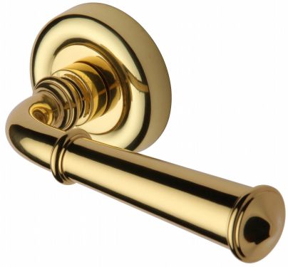 Click Here To Enlarge This Photo Of V1932-PB Heritage Brass Door Handle Lever Latch on Round Rose Colonial Design Polished Brass Finish