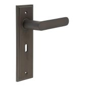 BUR25KIT87 Frelan Hardware Burlington Kensington Door Handles on 57mm Lock Backplate Dark Bronze