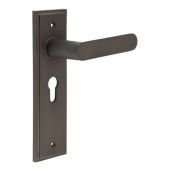 BUR25KIT89 Frelan Hardware Burlington Kensington Door Handles on 47.5mm Euro Backplate Dark Bronze