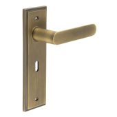 BUR25KIT9 Frelan Hardware Burlington Kensington Door Handles on 57mm Lock Backplate Antique Brass