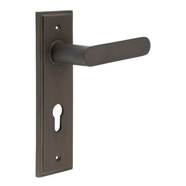Click Here To Enlarge This Photo Of BUR25KIT90 Frelan Hardware Burlington Kensington Door Handles on 72mm Din Euro Backplate Antique Brass
