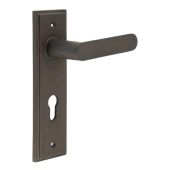 BUR25KIT90 Frelan Hardware Burlington Kensington Door Handles on 72mm Din Euro Backplate Antique Brass