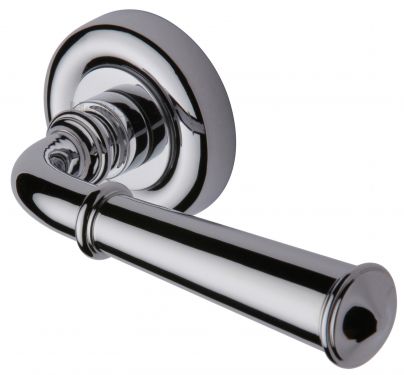 Click Here To Enlarge This Photo Of V1932-PC Heritage Brass Door Handle Lever Latch on Round Rose Colonial Design Polished Chrome Finish