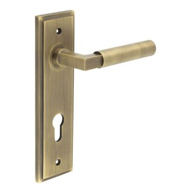Click Here To Enlarge This Photo Of BUR30KIT12 Frelan Hardware Burlington Westminster Door Handles on 72mm Din Euro Backplate Antique Brass