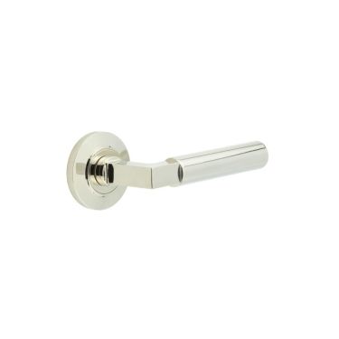 Click Here To Enlarge This Photo Of BUR30KIT158 Frelan Hardware Burlington Westminster Door Handles on Chamfered Rose Polished Nickel