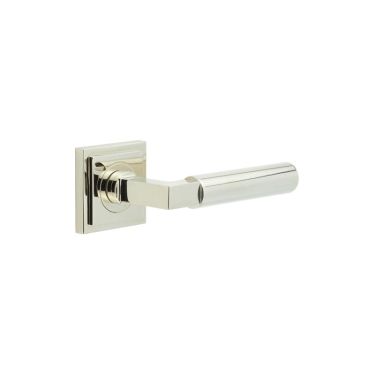 Click Here To Enlarge This Photo Of BUR30KIT163 Frelan Hardware Burlington Westminster Door Handles on Square Stepped Rose Polished Nickel