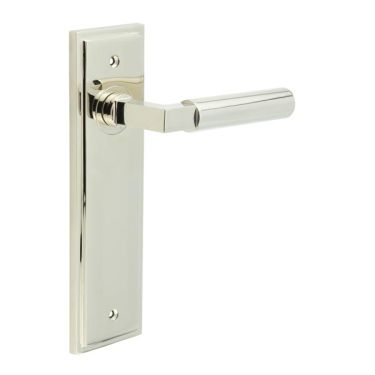 Click Here To Enlarge This Photo Of BUR30KIT164 Frelan Hardware Burlington Westminster Door Handles on Latch Backplate Polished Nickel
