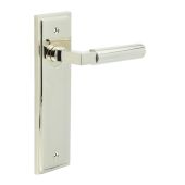BUR30KIT164 Frelan Hardware Burlington Westminster Door Handles on Latch Backplate Polished Nickel