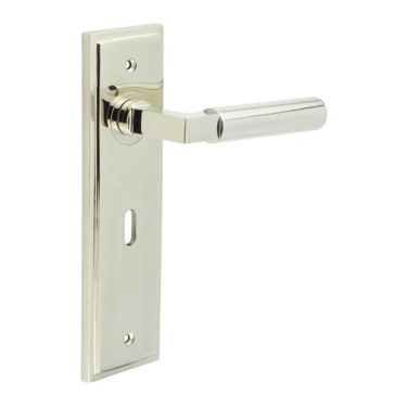 Click Here To Enlarge This Photo Of BUR30KIT165 Frelan Hardware Burlington Westminster Door Handles on 57mm Lock Backplate Polished Nickel