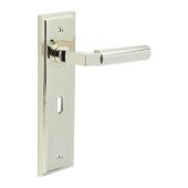 BUR30KIT165 Frelan Hardware Burlington Westminster Door Handles on 57mm Lock Backplate Polished Nickel