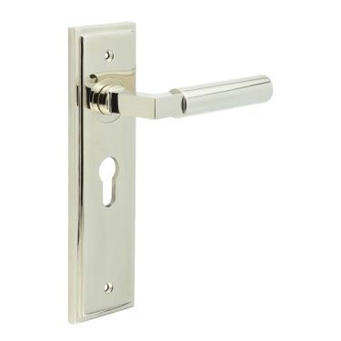 Click Here To Enlarge This Photo Of BUR30KIT167 Frelan Hardware Burlington Westminster Door Handles on 47.5mm Euro Backplate Polished Nickel