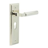 BUR30KIT167 Frelan Hardware Burlington Westminster Door Handles on 47.5mm Euro Backplate Polished Nickel