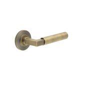 BUR30KIT2 Frelan Hardware Burlington Westminster Door Handles on Chamfered Rose Antique Brass