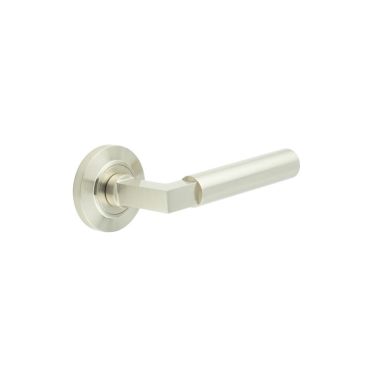 Click Here To Enlarge This Photo Of BUR30KIT314 Frelan Hardware Burlington Westminster Door Handles on Chamfered Rose Satin Nickel
